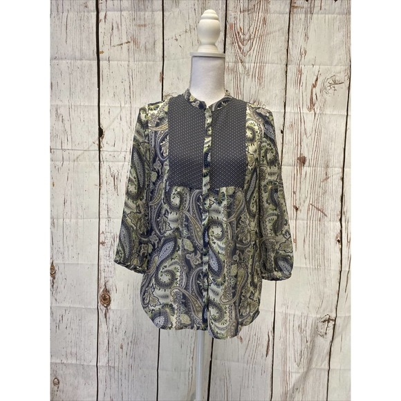 Liz Claiborne Tops - Liz Claiborne Sheer Paisley Print Button Up Blouse Size Petite Med.